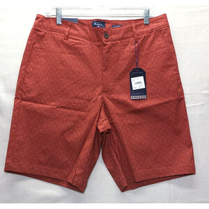 Ben Sherman Chino Shorts Stretch Pockets Geo Print Red Men 33 / 10 Causal Preppy